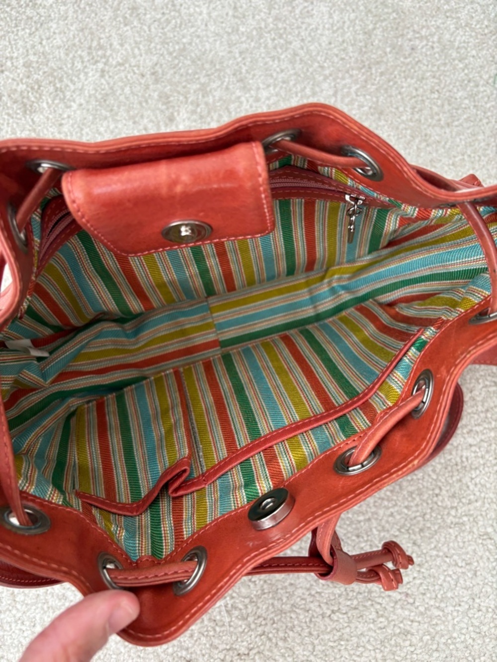 Nicole St Gilles Paris Leather Bucket Bag Rust Orange vintage crossbody - Picture 9 of 9